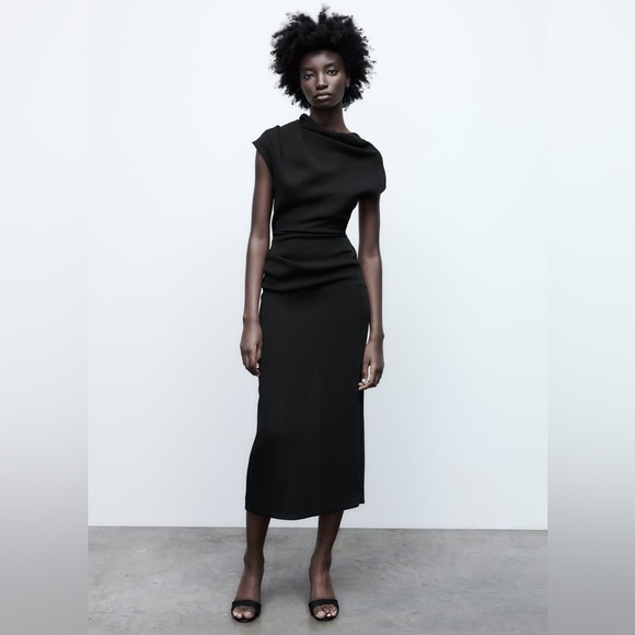 Zara Black Draped Sheath Dress - Picture 5 of 9